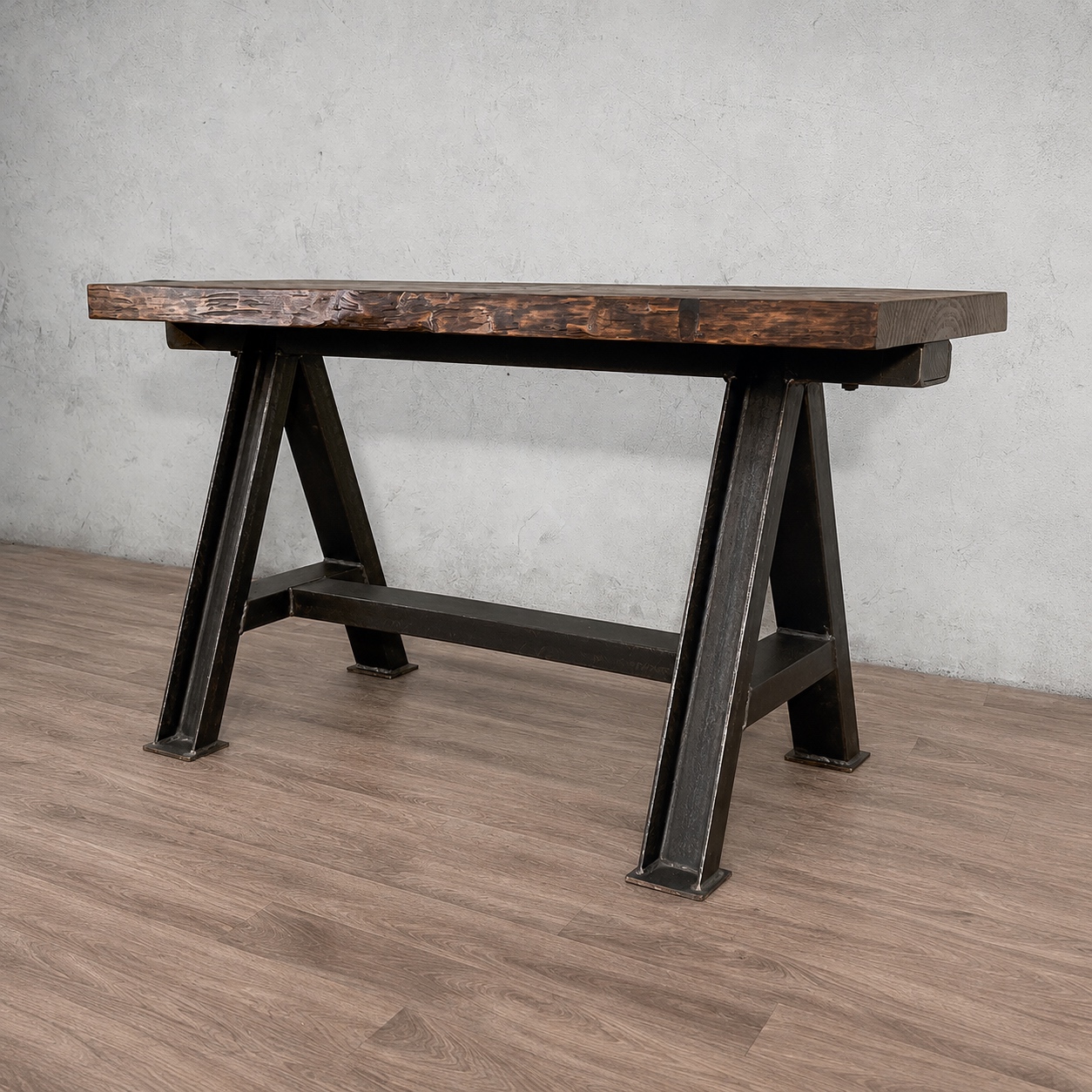 Consola recibidor de hierro fundido y madera sin cantear, vista general