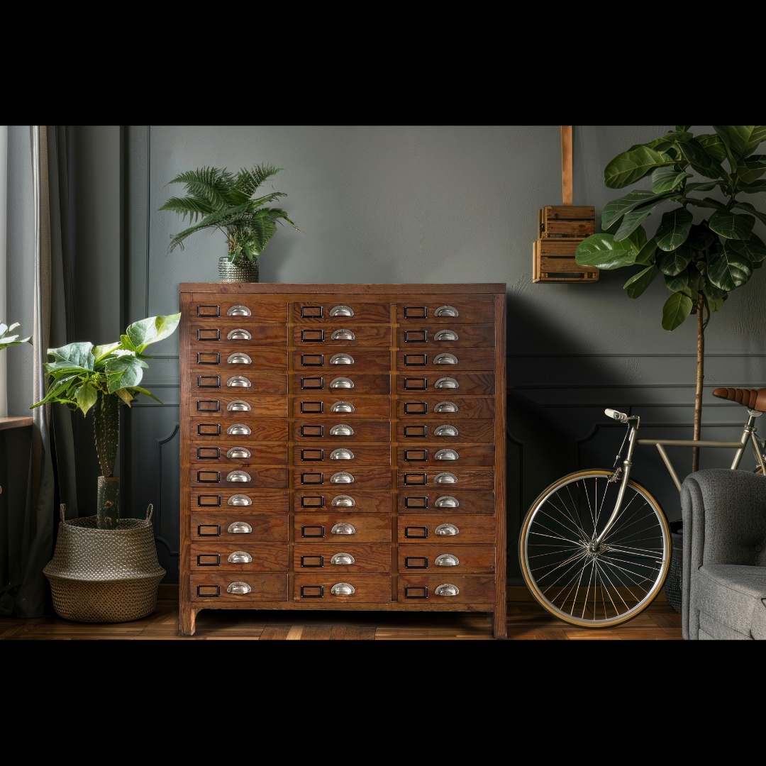 Cajonera de taller de madera integrada en salón de estilo contemporáneo