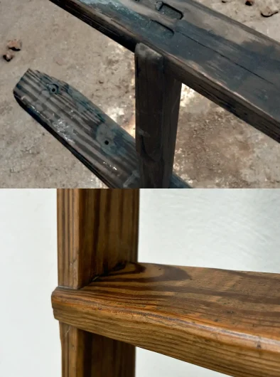 Antes y después del proceso de restauración de una escalera de madera